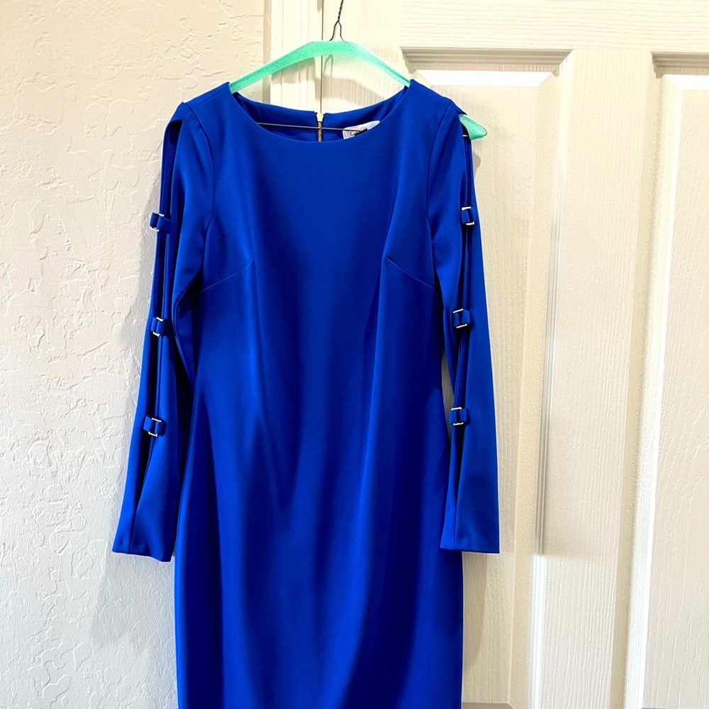 Calvin Klein sheath dress with gold details on sleeves